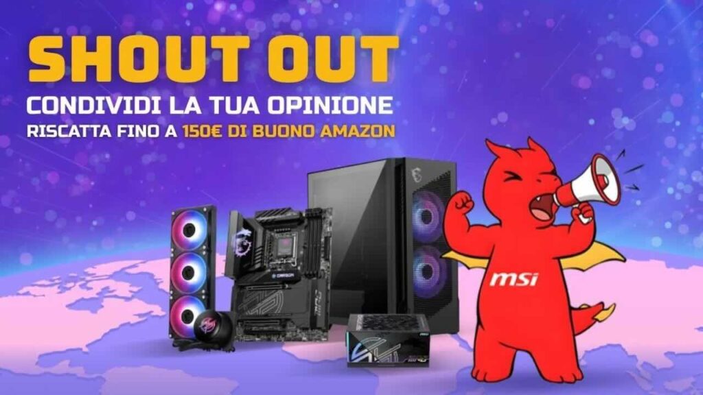 Il logo di Shout Out con dei PC sullo sfondo