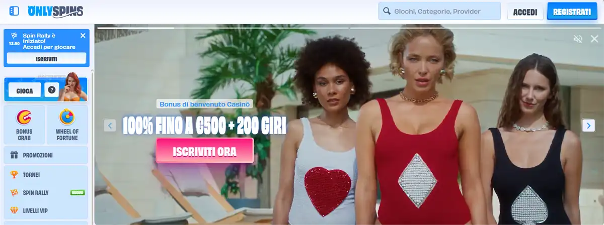 OnlySpins casino deposito minimo 1 euro non AAMS