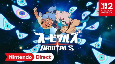 I due protagonisti di Orbitals con il logo di Nintendo Switch 2