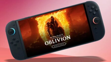 Il protagonista di The Elder Scrolls 4: Oblivion Remastered nello schermo di Nintendo Switch 2