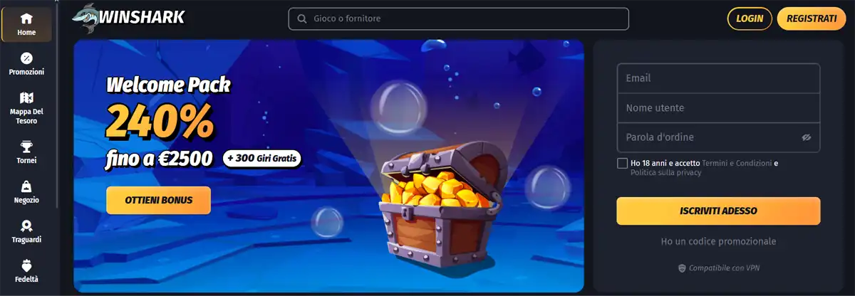 WinShark poker room online non AAMS