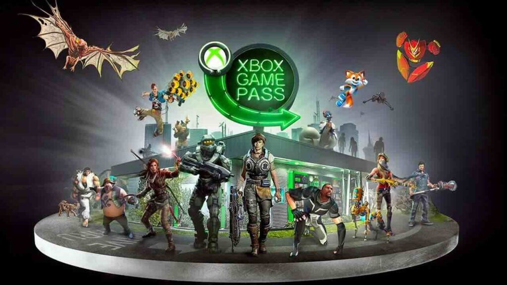 Il logo di Xbox Game Pass con alcuni personaggi dei giochi Xbox